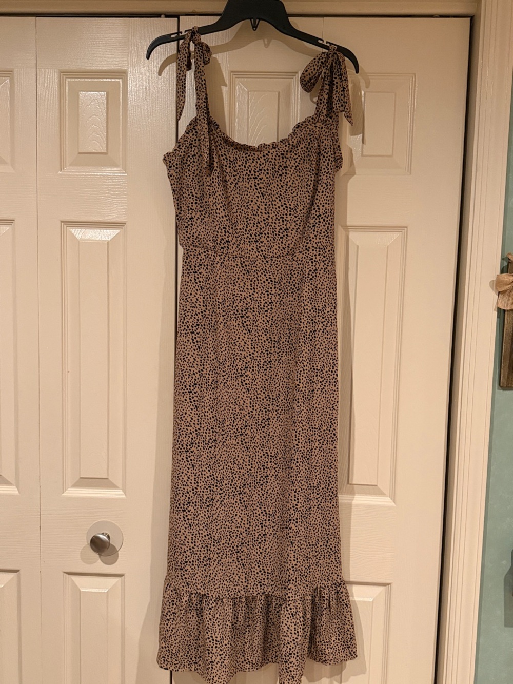 Brown Printed Tie-Shoulder Maxi Dress